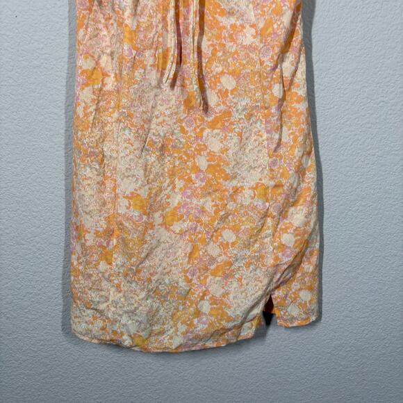 BP Small Crosshatch Yellow Orange Meadow Floral Milkmaid Short Sleeve Dress - Picture 5 of 10